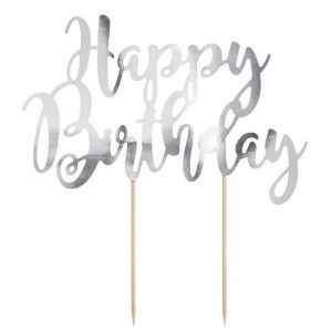 Сребърен топер Happy Birthday